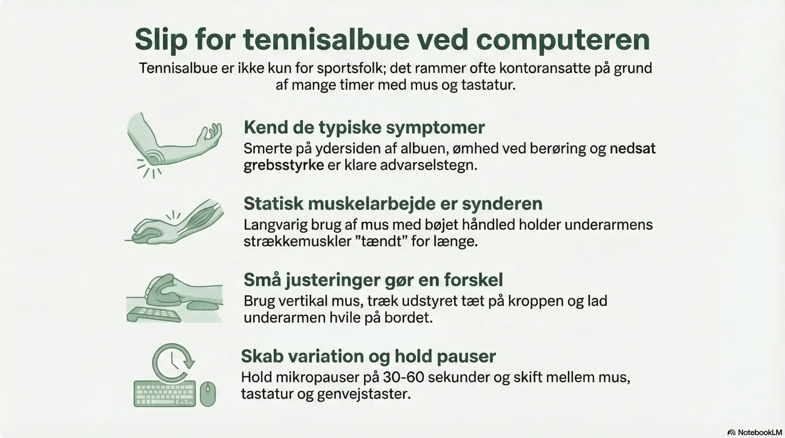 Tennisalbue ved kontorarbejde infografik Zency Massage